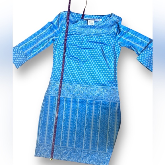 Gretchen Scott blue and white pattern dress 3/4 sleeve size XXS - Picture 7 of 10